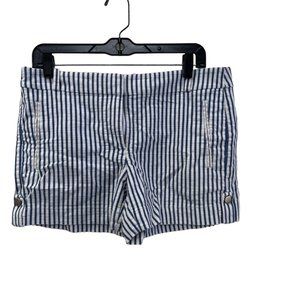 White house black market blue white striped womens shorts zipper front  Size: 8